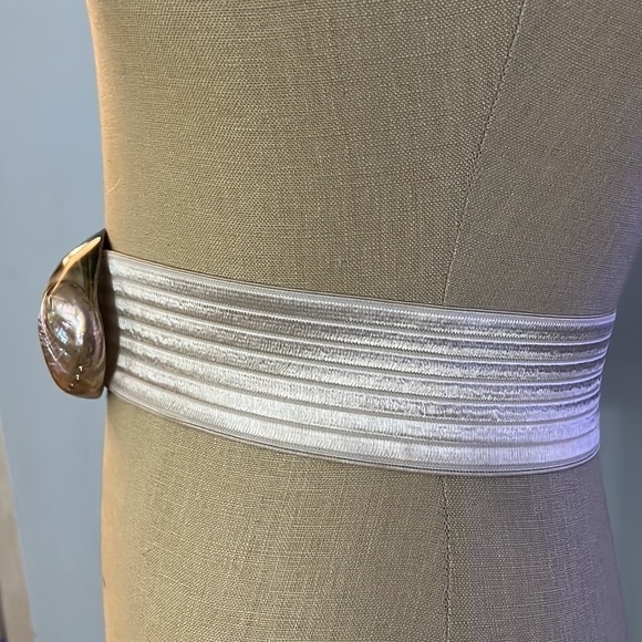 Vintage Charmant 80s Abalone Shell Wide Elastic Stretch XL Belt main image 4